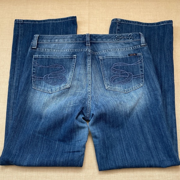 Seven Medium Blue Med Rise Whiskered Flared Jeans - Picture 16 of 16
